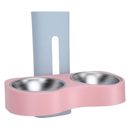 Zerone Elevated Double Bowls Stainless Steel Wall Mounted Pet Feeding Station with Adjustable Height, Anti Tip Feature for Dogs and Cats (Blue Pink) - color: Blue Pink