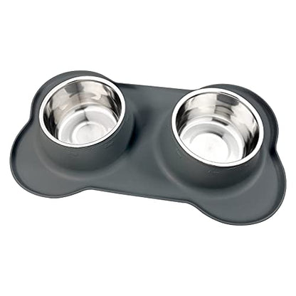 AsFrost Dog Food Bowls Stainless Steel Dog Food & Water Bowl Set with No Spill No Slip Silicone Mat, Dog Dishes for Small Medium Size Dogs Pet Cat Puppy Food Feeding Bowls, Grey, 24oz, 3 Cup - color: Grey, size: 3 Cup/27 oz each