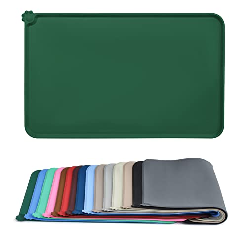 AUDWUD Silicone Waterproof Pet Feeding Mats,Anti Slip Bowl Pad,Dog Mat for Food and Water - color: Hunter Green, size: 18.5" x 11.5"