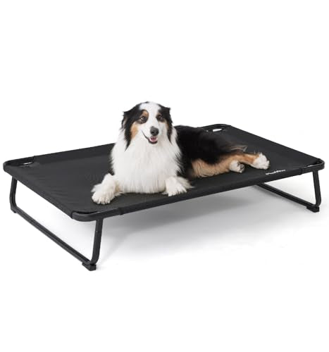 Made4Pets Outdoor Elevated Dog Bed for Large Dogs - Cooling Raised Pet Cot with Skid-Resistant Feet, Tool-Free Setup, Chew-Resistant Frame, Washable Mesh Hammock, Indoor & Outdoor Use, 42"x28", Black - color: Black, size: 42"L x 28"W x 8"Th