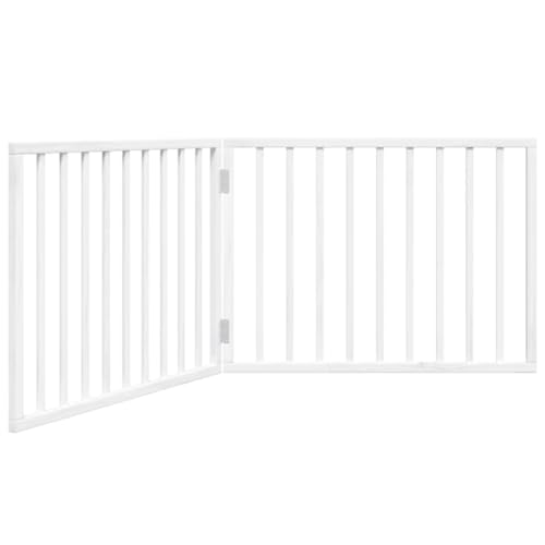 Set of 2 Dog Gate for Doorways and Stairs, 63 in Wide Freestanding Pet Gate, Adjustable Foldable Safety Barrier for Dogs, Solid Poplar Wood Indoor Fence, White
