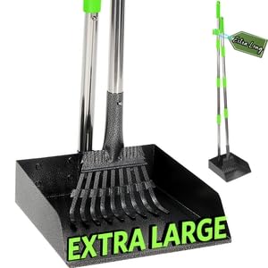 T2Y Extra Long Handle Dog Pooper Scooper for Large Dogs, Heavy Duty Metal Poop Scooper for Yard, Stainless Steel Dog Poop Rake and Tray Set, Rust-Proof Pet Waste Removal for Grass/Gravel/Dirt - size: Rake & Large Tray-Green