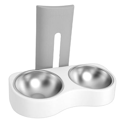 Yunseity Wall Mounted Pet Feeding Bowl, Stainless Steel Adjustable Height Double Bowls, Wall Pet Dish Feeding Station for Dog Cat Small Puppy (Gray White) - color: Gray White