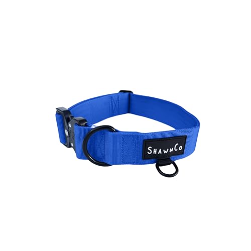 ShawnCo Basecamp Dog Collar- Premium, Adjustable, Heavy-Duty Nylon Tactical Dog Collar with Metal Buckle for Medium and Large Dogs (Electric Blue, S) - color: Electric Blue, size: S- No Handle