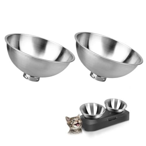 AYADA Dedicated Replacement Cat Bowl for Raised Cat Food Bowl, Base Not Included Elevated Stainless Steel 0-15° Slanted Kitty Kitten Pet Dish for Wet Food Water Anti Vomiting (2-Pack) - color: Two Replacements