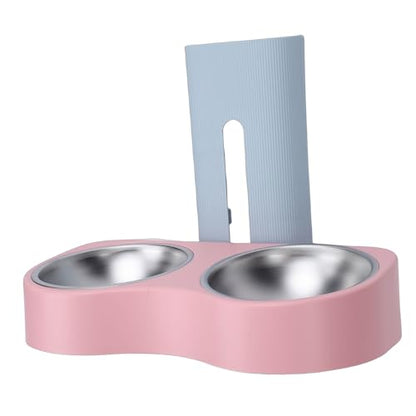 Yunseity Wall Mounted Pet Feeding Bowl, Stainless Steel Adjustable Height Double Bowls, Wall Pet Dish Feeding Station for Dog Cat Small Puppy (Blue and Pink) - color: Blue and Pink