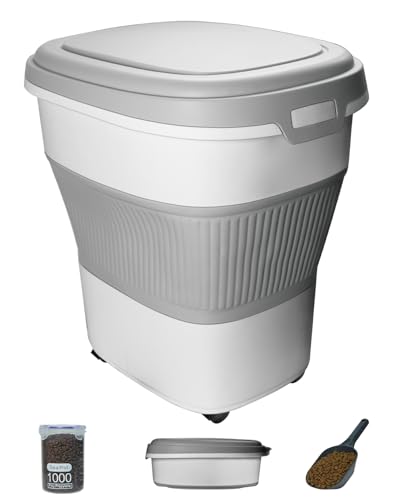 HOYTAMDAR 28-30Lbs Dog Food Storage Container, Collapsible Dog Food Container with Lid,Multifunctional Pet Food Storage Container for Dog,Cat,Rice,Flour,Pet Food Scoop and Small Container - color: Grey-30lbs