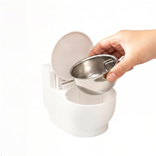 Toilet Pet Water Dispenser for Cat and Dog, Small White Funny Water and Food Bowl