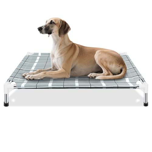 Elevated Raised Outdoor Dog Bed - Cooling Lifted Outside Dogs Cot Bed with Non-Slip Feet Dog Hammock Bed with Stainless Steel Frame Portable Puppy Pet Bed for Indoor & Outdoor - size: M:34'' x 26'' x 6''