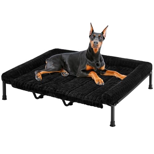Veehoo Elevated Dog Beds Large Sized Dog with Fluffy Plush Bolster Cushion, Washable Orthopedic Dogs Couch Bed, Raised Pet Cot with Removable Mat, Breathable Mesh, No-Slip Feet, 59 x 37 inches, Black - color: Black, size: 59"L x 37"W x 7.9"Th