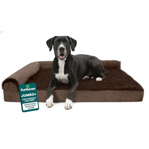 Furhaven Orthopedic Dog Bed for Large Dogs w/ Removable Bolsters & Washable Cover, For Dogs Up to 125 lbs - Plush & Velvet L Shaped Chaise - Sable Brown, Jumbo Plus/XXL - color: Sable Brown, size: Jumbo Plus