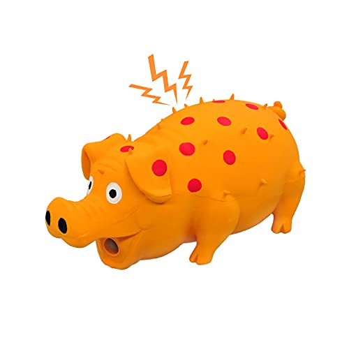 Andiker Dog Squeaky Toy, Dots Latex Dogs Chew Toys with a Oinks Sound Squeaker Grunting Pig Dog Toy Sturdy Self Play 8" Dogs Squeeze Toy for Dental Biting Chasing to Kill Boring Time (Orange) - color: Orange