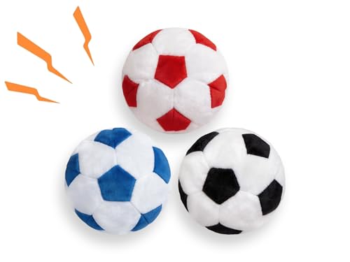 3 Pack Squeaky Dog Toys Balls, Stuffed Plush Football Soft Chew Dog Balls for Puppy, Small & Medium Dogs