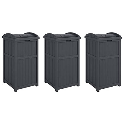 Suncast 3 Pack Trash Hideaway Refuse Container, Stylish Resin Outdoor Garbage Bin with Latching Lid, 30 to 33 Gallon Capacity, Cyberspace - color: Cyberspace, size: 3 Pack