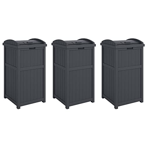 Suncast 3 Pack Trash Hideaway Refuse Container, Stylish Resin Outdoor Garbage Bin with Latching Lid, 30 to 33 Gallon Capacity, Cyberspace - color: Cyberspace, size: 3 Pack