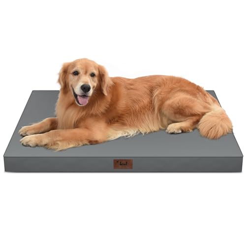 Waterproof Orthopedic Outdoor Dog Bed XL for Extra Large Dogs | Egg Crate Foam for Joint Support, TPU Waterproof Layer, Machine Washable 1680D Oxford Cover, 44 x 32 Inch, Up to 90 lbs - color: Grey, size: 44.0"L x 32.0"W x 3.5"Th