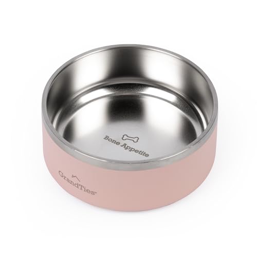 GrandTies Stainless Steel Engraved Pet Bowl | Reusable BPA-Free Insulated Pet Bowls | Large Heavy Duty Non Skid Spill Proof Dog Bowl | Outdoor Dog Water Bowl (18oz, Peach Crème) - color: Peach Creme, size: 18oz
