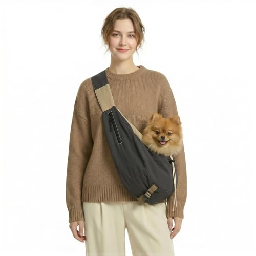Dog Carrier Sling for Small Dogs/Cats Up to 15 lbs - Multi-Pocket Oxford Pet Sling Carrier Bag with Adjustable Strap (Black) - color: Black
