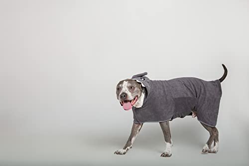 BoxDog Wearable Microfiber Dog Towel with Monster or Shark Hoodie | Soft Dog Bathrobe (Medium, Grey Shark) - color: Grey Shark, size: Medium