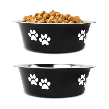 YUDANSI Dog Bowls 2 Pack Small Medium Dogs Feeding Food Water Bowl with Non-Slip Silicone Sole, Stainless Steel Dog Dishes Elevated Raised Pet Feeder(Black, M(3.6 Cups) - color: Black, size: M(3.6 Cups)