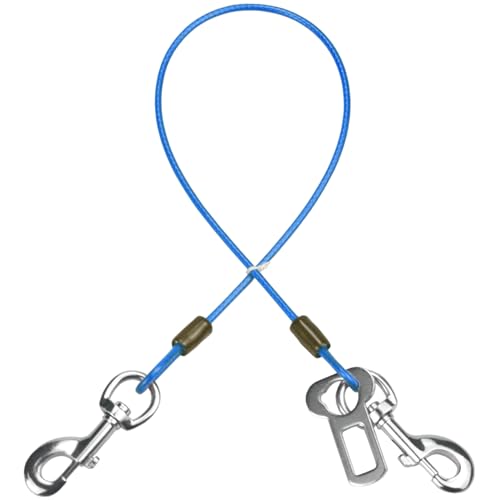 Dog Seat Belt Harness for Car,2pcs Dog Seatbelt of Coated Wire Leash Safety Restraint,No Chew Tether Cable Vehicle Dogs Accessories,Double Clips & Latch (Blue, 16 inch/40 CM) - color: Blue, size: 16 inch/40 CM