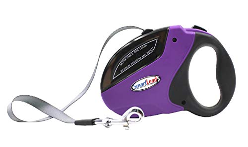 SmartLead Retractable, Reflective, Heavy-Duty 16-Foot Nylon Dog Leash, Tangle Free, Anti-Slip Brake Technology, Easy Grip Handle, Good for Dogs up to 110 Pounds – Purple - color: Purple