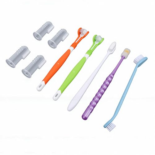 Finger Rubber Pet Toothbrush Set, Triple Head Double Head Dog Toothbrush for Multi Angle Oral Cleaning of Dog Cat (Set 1)