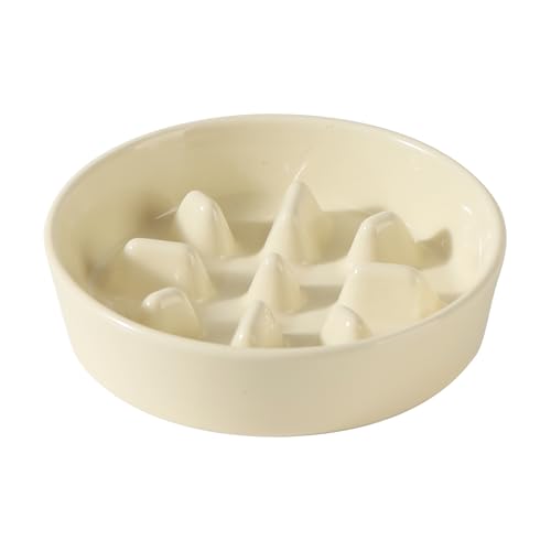 Havniva Ceramic Slow Feeder Dog Bowls, 1.2 Cups Dog Bowl Slow Feeding for Small and Medium Breed, 7.3inch Puzzle Dog Food Bowl Slow Feeder Non-Slip Anti-Gulping and Anti-Choking Reduces Bloating - color: 1 x Light Yellow-C, size: 7.3inch