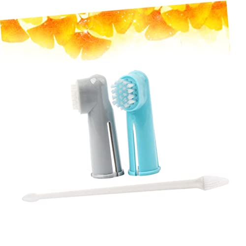 3-Piece PET Toothbrush Set Dual-Head Dog Toothbrush and Finger Brush Cleaning Tools for Cats and Dogs Comfortable to Hold Suitable for Small and Large Pets