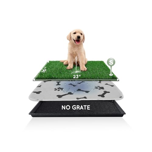 HQ4US 4LEGS Dog Grass Pad with Tray Small 23" x 16", Ultra-Absorbent Artificial Grass Pad for Dogs Potty(No Grate)Grass Hemmed Edge for Indoor Potty Training Reusable Puppy Pads Dog Litter Box Balcony - size: Small - 23”×16” for 3-10lbs Dog