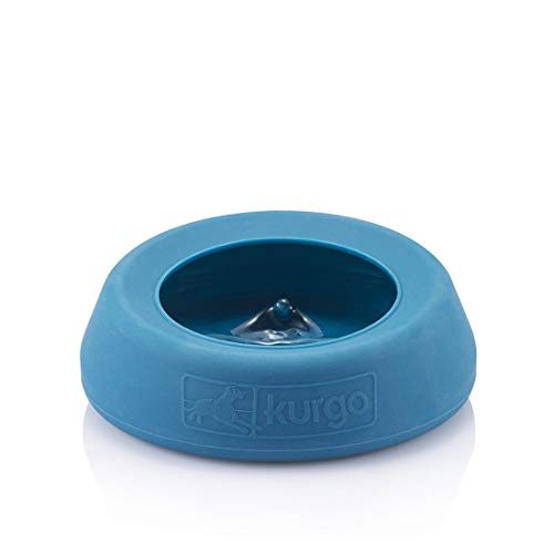 Kurgo Splash Free Wander Dog Water Bowl - Anti-Splash Rim - Travel Friendly - Food Grade Silicone - Compact Wedge Shape - Dishwasher-Safe Bowl - 24 oz - Coastal Blue