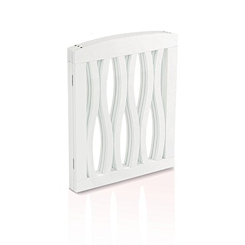 Wooden Pet Gate, Foldable and Freestanding, For Indoor Home and Office Use. Keeps Pets Safe [White Cascade Wave Decorative Design. Easy Set Up, No Tools Required]