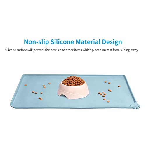 AUDWUD Silicone Waterproof Pet Feeding Mats,Anti Slip Bowl Pad,Dog Mat for Food and Water - color: Battleship, size: 18.5" x 11.5"