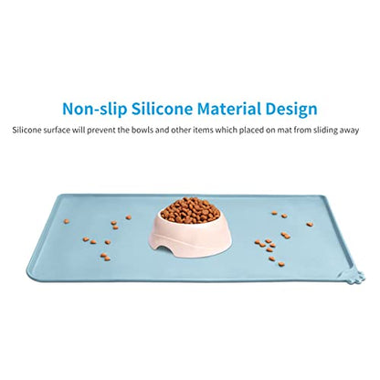AUDWUD Silicone Waterproof Pet Feeding Mats,Anti Slip Bowl Pad,Dog Mat for Food and Water - color: Battleship, size: 18.5" x 11.5"