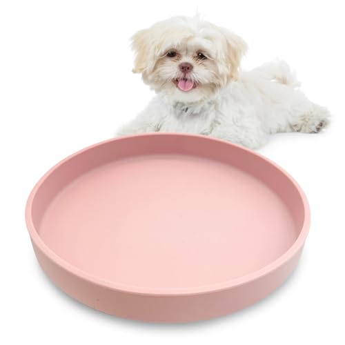 Silicone Dog Bowl Shallow Cat Food Bowls 7" Wide Puppy Plates Whisker Fatigue Pet Feeding Dishes for Dry Food and Wet Food Indoor (Round Pink) - color: 1 Pcs-(Pink), size: L: 7 inches - without Suction Cup