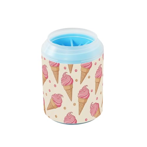 Ice Cream Beige Pattern Dog Paw Cleaner Cup with Soft Silicone Brush, Lightweight Portable Small Muddy Paw Washer for Dogs, Easy to Use Pet Foot Cleaner