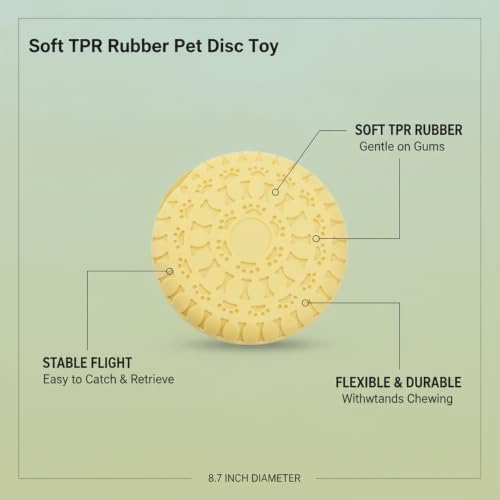 Soft TPR Rubber Dog Disc Toy, Flexible 8.7 Inch Flying Disc for Outdoor Fetch Training - color: Yellow