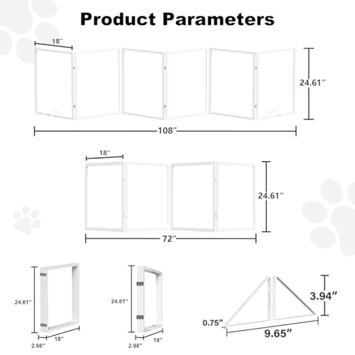 Extra Wide Clear Dog Gate ，4 Panel （71.97" W*24.61" Tall ） Wooden Dog Gate, Clear Acrylic Pet Gate，Transparent Freestanding Pet Gate for Doorways Stairs - size: 72" W*24.61" Tall (4 Panel)