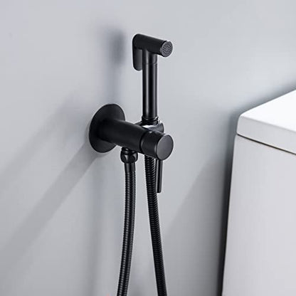 SHAMANDA Wall Mounted Bidet Sprayer Set, Stainless Steel Round Handheld Bidet Attachment, Matte Black, BDS09-7 - color: Matte Black, style: Hot & Cold Water Modes-Round