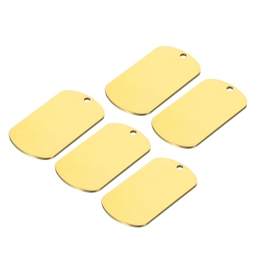MECCANIXITY Metal Blank Tags Stamping, 1.6"x0.94" Gold Stainless Steel Blank Dog Tags DIY Engraving Blank Tags for Pet Dog ID Tags, Pendant Decoration, Craft Tags, Pack of 5 - color: Gold, size: 1.57"x0.94"
