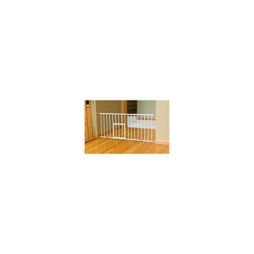 Carlson 18-30.75" Mini Expandable Dog Gate with Small Pet Door, Pressure Mounted Metal Indoor Pet Gate for Doorways & Bottom of Stairs, Cat Gate, White - size: 18" Tall, 18-31" Wide