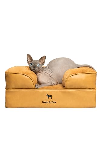 NOAH & PAW Small Dog Bed, 20x15x8 Inch, Cat Bed for Indoor Cats, Orthopedic Eggshell Memory Foam Infused with Cooling Gel, Water Resistant Inner Cover Machine Washable (Faux Leather) - color: Vegan Leather - Camel, size: Small
