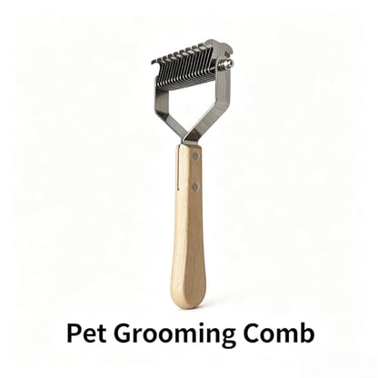 2-in-1 Dog Undercoat Rake and Dematting Tool - Durable Stainless Steel Deshedding Brush with Ergonomic Wooden Handle - Grooming Rake for Long Haired Cats & Dogs with Hair Keepsake Keychain(M) - size: m