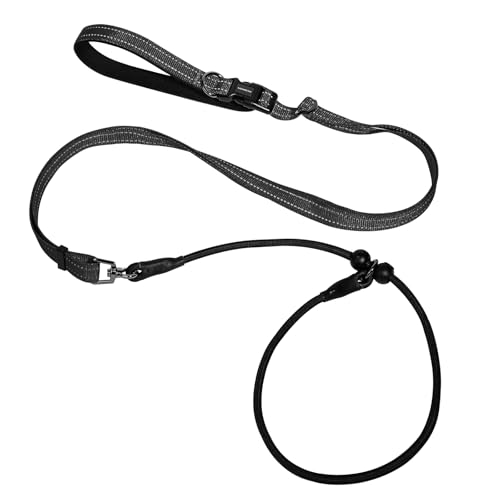 Hands Free Slip Lead Dog Leash, Crossbody & Waist Leash for Walking Running, No-Pull Dog Training Lead for Small & Medium Dogs, Multifunctional Adjustable Lead 4-8FT. (Black) - color: Black