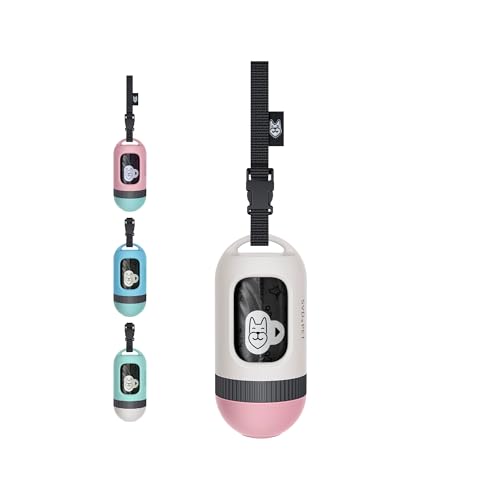 SVD.PET Dog Poop Bag Dispenser, Retractable Dog Waste Bag Holder for Leash, Pet Poop Bag Holder with 15 Bags, Dog Walking Accessory (White/Pink) - color: White/Pink