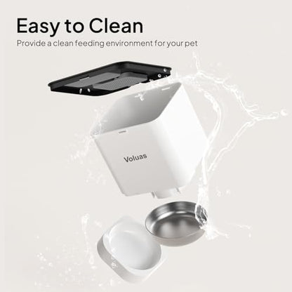 VOLUAS Automatic Cat Feeders - Pet Food Dispenser for Dry Food, Timed Cat Feeder with Desiccant Bag, Programmable Portion Size Control 4 Meals Per Day, 10s Voice Recorder | Programmable Portion Control, Up to 4 Meals Daily, Dual Power Supply, Power-Off Me