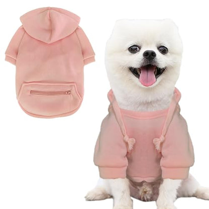 Jecikelon Dog Hoodies for Small Dogs with Zipper Pocket, Soft Fleece Puppy Clothes with Rope Hat, Warm Winter Outfits Cold Weather Coats, Cute Sweatshirt Chihuahua Costume (Pink, Small) - color: Pink, size: Small
