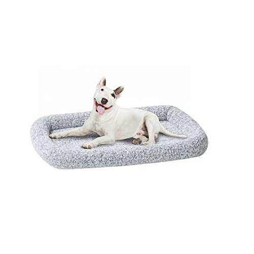 Friends Forever Bolster Dog Crate Mat 36 Inch, Washable Dog Crate Bed, Sherpa Fleece, Nova Grey - color: Nova Grey, size: 35.5"L x 23"W x 3"H, style: Crate Mat w/ Bolster