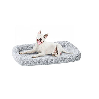 Friends Forever Bolster Dog Crate Mat 36 Inch, Washable Dog Crate Bed, Sherpa Fleece, Nova Grey - color: Nova Grey, size: 35.5"L x 23"W x 3"H, style: Crate Mat w/ Bolster