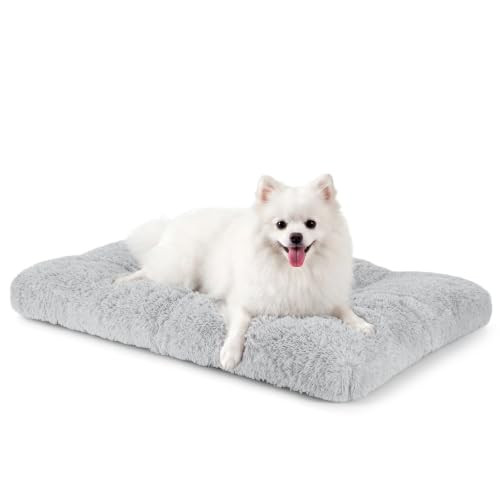 JOEJOY Dog Bed Crate Pad, Deluxe Plush Washable Dog Beds Fulffy Soft Kennel Pad Anti-Slip Pet Sleeping Mat for Medium Small Dogs, 23" x 18", Grey - color: Grey, size: S(23"x18"x3")